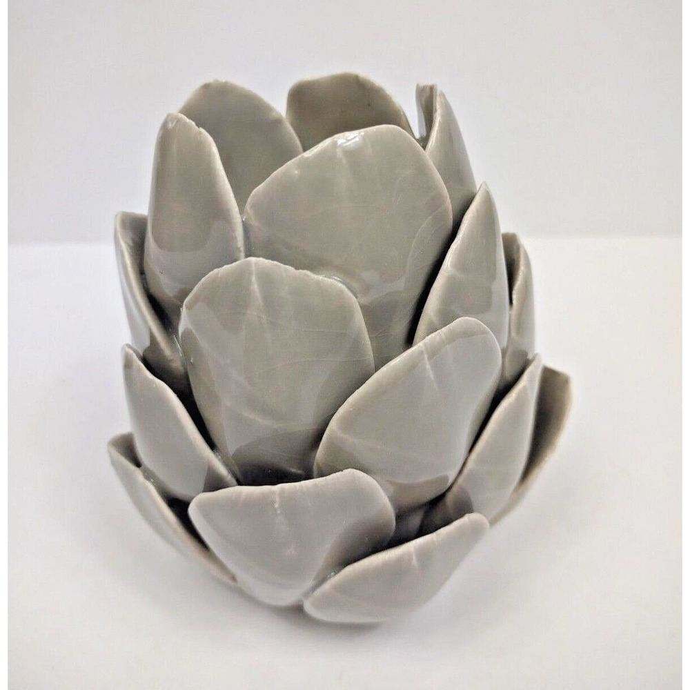 Glazed Pottery Lotus or Artichoke Heavy Ceramic Tea Light Votive Candle Holder - Picture 4 of 7